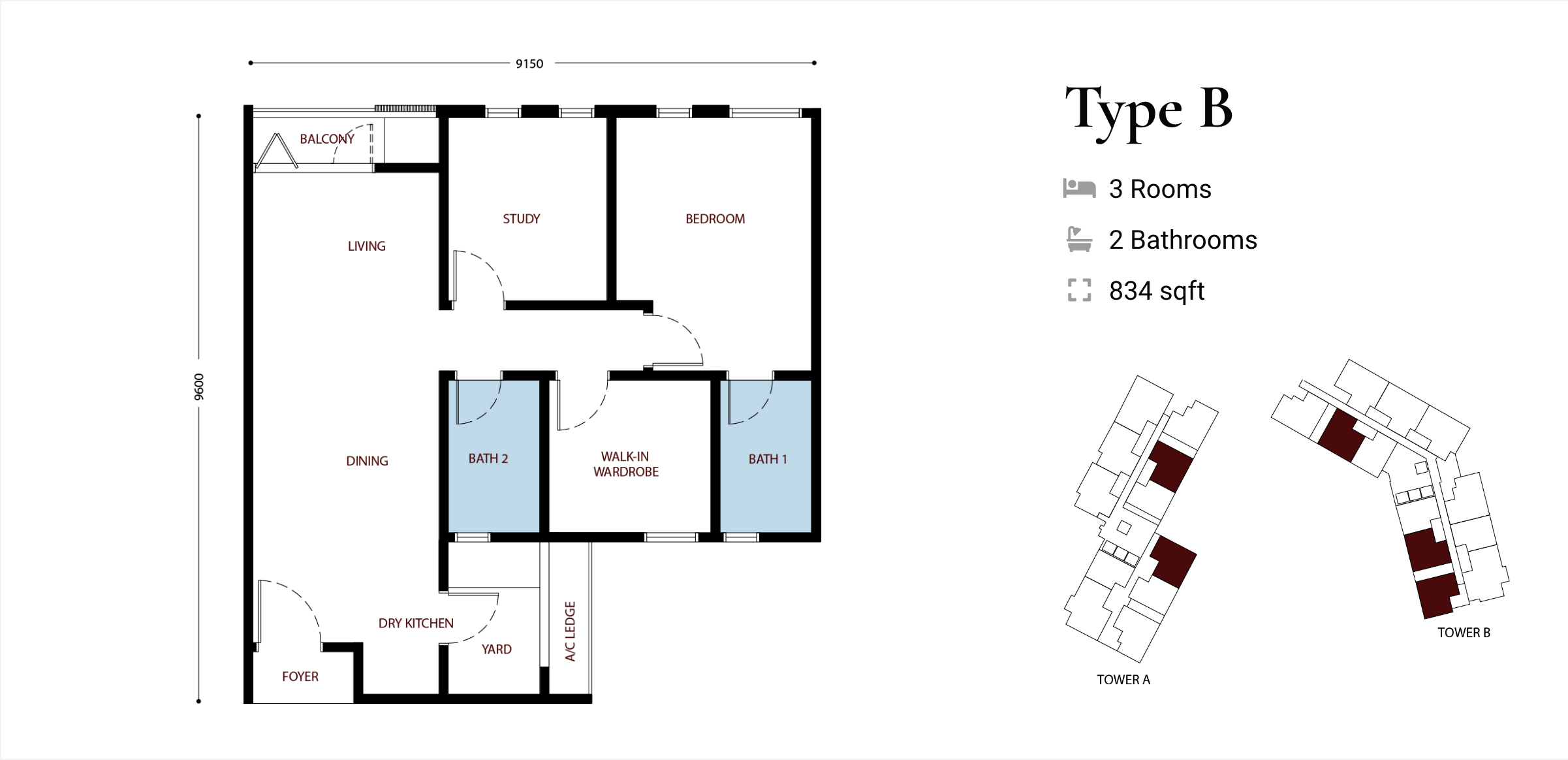 Type B - 834 sqft